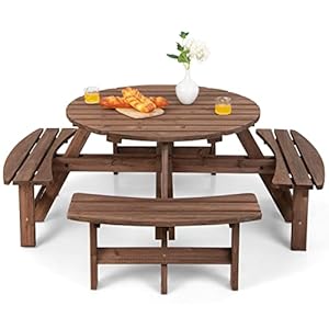 COSTWAY Picknicktafelset voor 8 personen, tuintafel van massief hout met parasolgat en 4 banken, terrasmeubels, tuinmeubelen, zitgroep voor tuin, terras