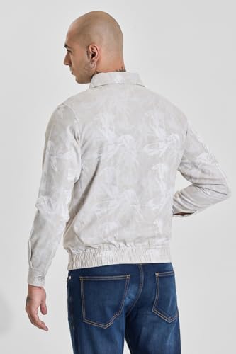 Image of SNITCH Men Casual Jacket | Regular Fit Classic Collar Full Sleeve Leaf Pattern | Cotton Blend Zippered Closure Machine Washable