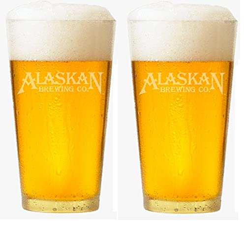 Alaskan Brewery Signature Pint Glass - Satin White Logo - Set of 2