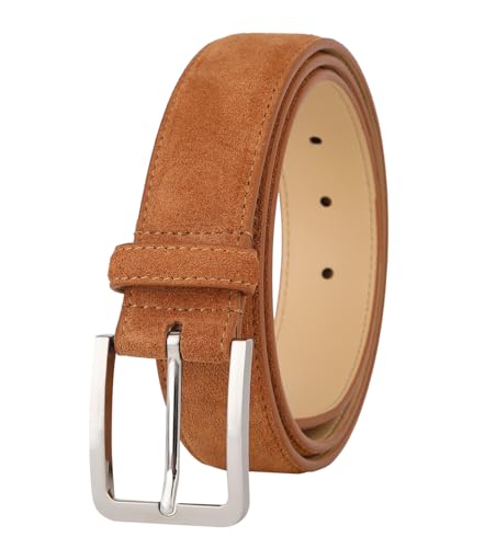 Image of Men's Belt Casual Genuine Leather Suede Belts for Men 1 3 /8 inch Wide Elegant Golf Dress Belt