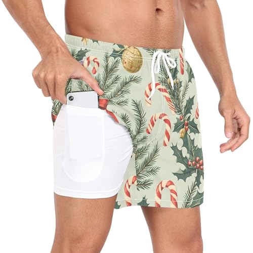 xigua Christmas Candy Mens Swim Trunks with Liner, 5 inch Quick Dry Mens Boardshorts for Beach2