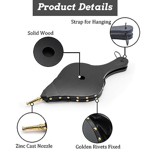 KIAADSY Bellows,17\"x 7.5\" Fireplace Bellows for Fire Pit Wood Stove Camping, Fireplace Blower with Hanging Strap,Cast Nozzle Fireplace Bellows(Black)