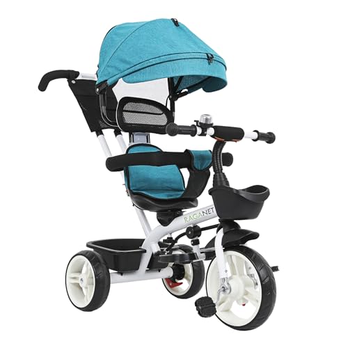Raganet, Triciclo para Bebé 3 en 1 Tipo Carreola con Toldo, Cinturón de Seguridad, Estructura de Acero, Capacidad 30 kg, Triciclo Infantil para...