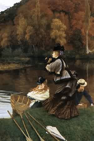 Peinture à l'huile tableau Autumn on The Thames James Jacques Joseph Tissot toile 30 x 36 pouces