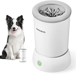 DOGNESS Automatic Dog Paw Cleaner, Portable Dog Paw Washer, Paw Cleaner Cup for Dogs with Soft Silicone Bristles, One-hand Operation, USB-charging, Designed for Small and Medium Dog Breeds(White)