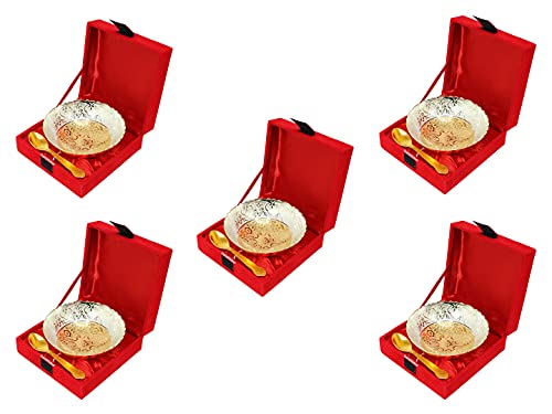 Goldgiftideas 4 Inch Gold-Silver Plated Patti Serving Bowl, Brass Bowl For Gift, Return Gift For Wedding And Housewarming (Pack Of 5) #TOP11