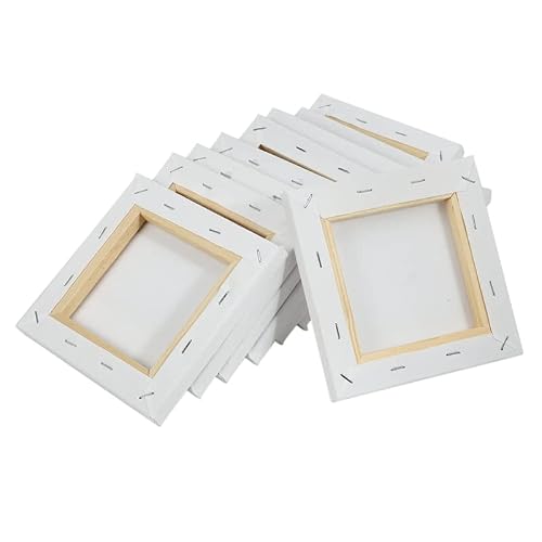 10 Pack Canvas Panels 6\" x 6\" Square 15CM 100% Cotton White Blank Stretched Canvas Boards for Painting Craft Drawing Small Acrylics Canvas Art Board Acrylic Oil Paint DIY Kids Children Adults
