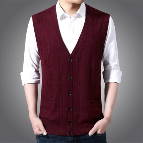 Mens Wool Knitted Vest Cardigan Winter Fall Sleeveless Sweaters V-Neck Single-Breasted Waistcoat4