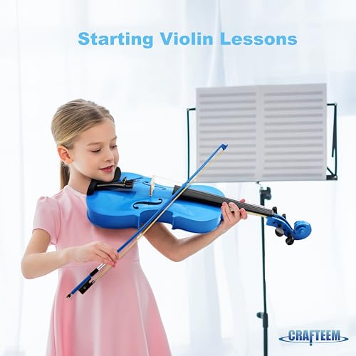 image for Crafteem 4/4 Full Size Fiddle Blue Colored Premium Violin Outfit for B