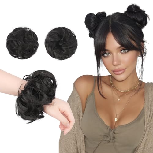 FESHFEN 2PCs Small Messy Bun Hair Piece for Thin Hair