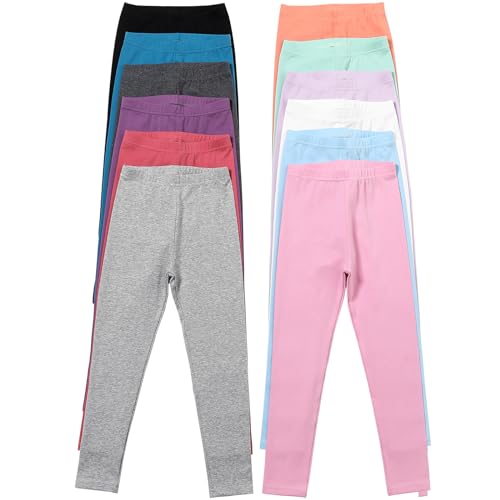 12 Pack Girls Cotton Pants - Toddler Stretch High Waisted Leggings - Soft and Breathable2