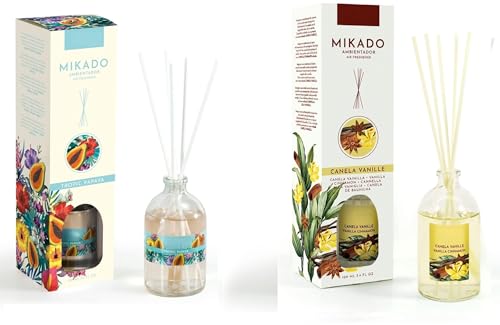 PCMOVILES Mikado Ambientador TROPIC PAPAYA Y CANELA VANILLE 100 ml – Pack de 2 Unidades – Aroma Fresco y Natural – Difusor de Varillas para Casa, Oficina y Armario
