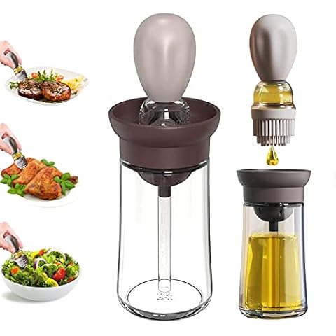 Oil dispenser with brush, 3 In 1 Silicone Dropper Measuring Glass Oil Bottle Silicone Brush for Kitchen BBQ Pancake Grilling Baking Marinating and Cooking (Coffee) Cover