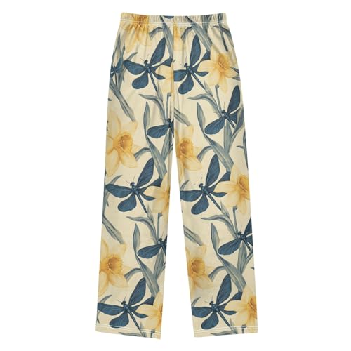 Pajama Pants Lounge Sleep PJ Bottoms Sleepwear Elastic Waist Drawstring S Narcissus Dragonfly2