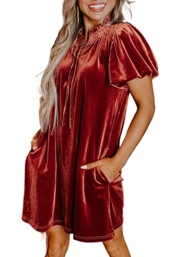 ZhiHiMeRi Effortlessly Chic Mini Velvet Dress with Puff Sleeves and
