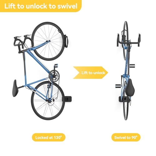 WALMANN Swivel Bike Rack Wall Mount with Locking Mechanism, Bike Hangers for Garage Vertical Space Saving Sturdy Bike Hooks for Home Bike Storage, Pack of 2 - Thumbnail 6