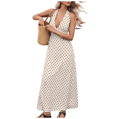 Robe longue femme à pois col halter et dos nu pour l'été