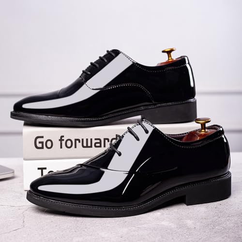 ZUAUOOT Men's Patent Leather Tuxedo Dress Shoes Classic Lace-up Formal Business Oxford Wedding Shoes Black 41 by ZUAUOOT - Used condition - Image 5