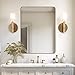 ANDY STAR Bathroom Mirror, Contemporary Brushed Metal Wall Mirror 22" x 30" | Glass Panel Gold Frame Rounded Corner for Ornate Decor | Mirrored Rectangle Hangs Horizontal or Vertical
