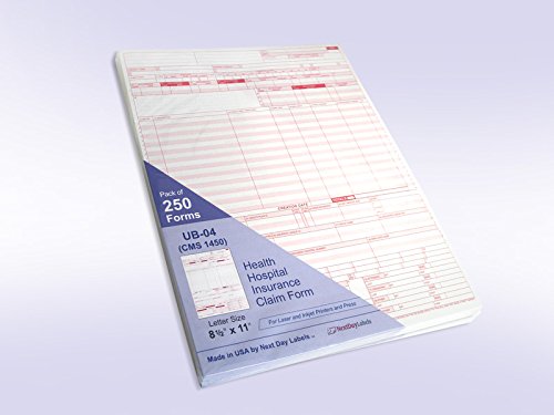 Ub-04 (Cms 1450) Health Hospital Insurance Claim Form, Laser 8-1/2 X 11" (250) #TOP1