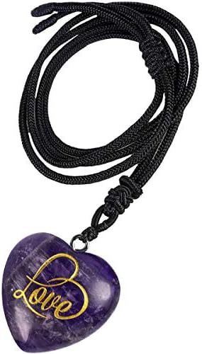 Nupuyai Crystal Heart Stone Necklace for Women, Engraved Letter Love Stone Pendant with Adjustable Cord, Reiki Healing Meditation