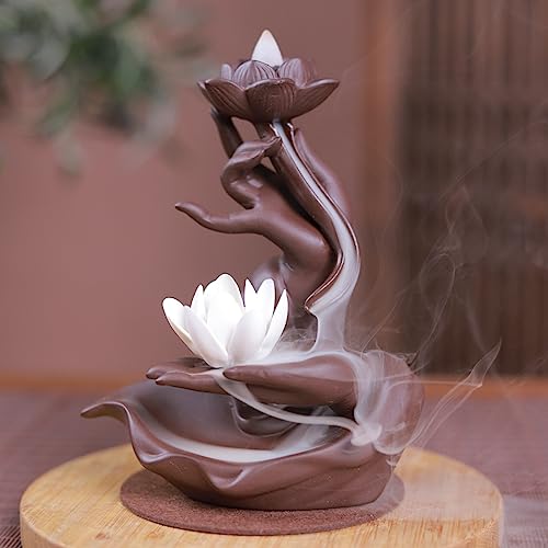 Backflow Waterfall Incense Holder with Ceramic Body - Aromatherapy Ornament, Home Decor with 30 Incense Sticks and 100 Reflux Cones