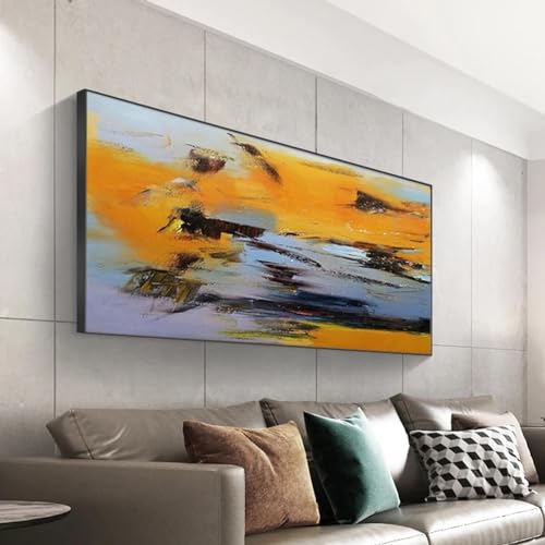 Peintures à l'huile colorées jaunes abstraites modernes sur toile 75x150 cm