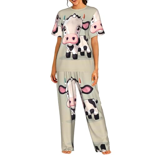 Pyjama confortable pour femme ensemble nuit imprimé vache imprimée