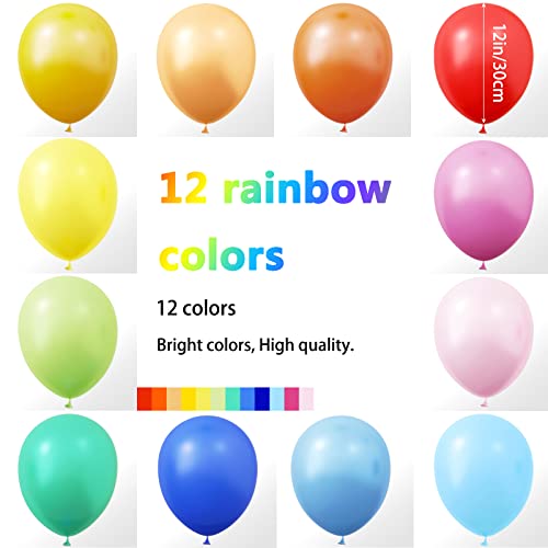 Rubfac 100Pcs Balloons 12 Inch Rainbow Latex Balloons With 12 Assorted Colors For Birthday Party Baby Shower Anniversary Festival Arch Garland Decoration #TOP1