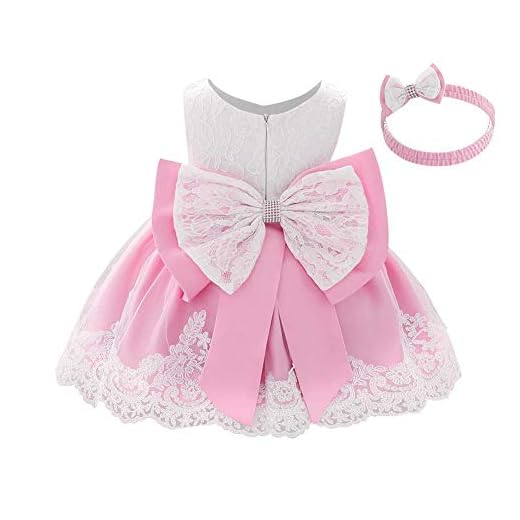 IBTOM CASTLE Baby flicka klänning prinsessa blomma broderad spetsklänning ärmlös rosett tutu tyll dop klänningar aftonfest brudtärna bröllop fest dop födelsedag balklänning med pannband, Rosa 2, 12-18 månader
