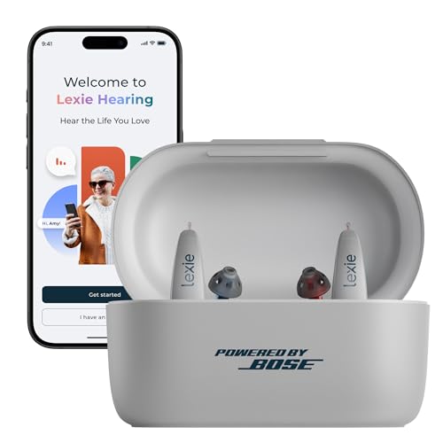 Lexie B2 Plus Powered by Bose - Self-Fitting Rechargeable OTC Hearing Aids for Mild to Moderate Hearing Loss in Adults and Seniors - Clear Sound - Wireless Charging Case - Bluetooth-Enabled - Gray