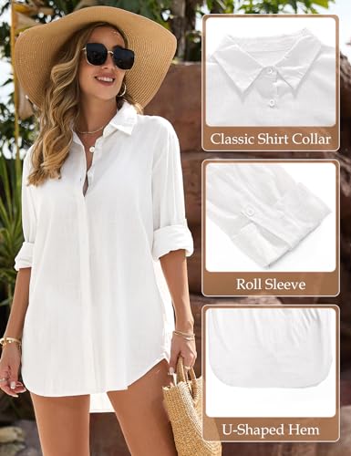 Swimsuit Coverup for Women Bathing Suit Cover Up Beach Shirt Casual V Neck Button Down Shirt Dress Bikini Coverups2