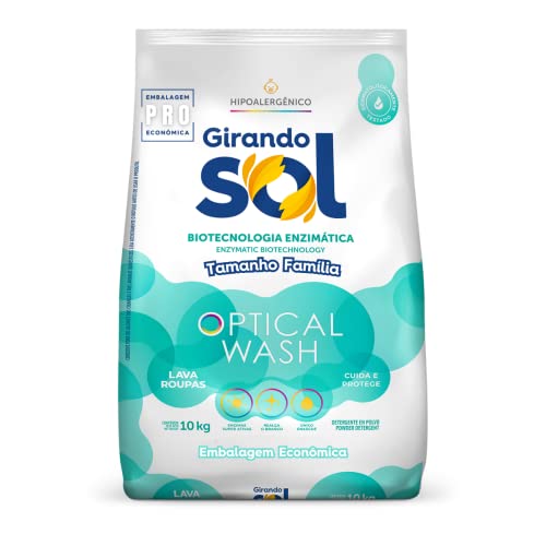 Lava Roupas Em Pó Hipoalergênico Girando Sol 10Kg, Sabão Em Pó Lava Roupa Para Peles Sensíveis, Verde, Optical Wash Biot...