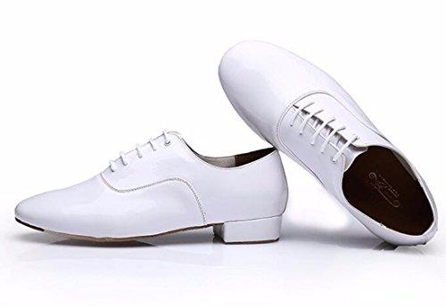 MGM-Joymod Męskie klasyczne standardowe zamknięte palce skórzane sznurowane taniec socjalny salsa Tango Jazz Rumba sala balowa latynoskie nowoczesne buty do tańca, - Biały obcas 2 5 cm - 42 EU