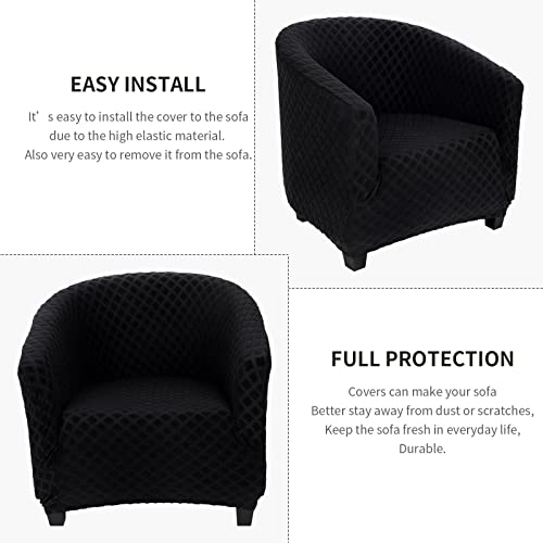 Image of SearchI Club Chair Slipcover Stretch Barrel Chair Covers Jacquard Tub Chair Slipcovers Soft Spandex Armchair Sofa Cover Removable Couch Furniture Protector Arm Chair Cover for Living Room(Black)