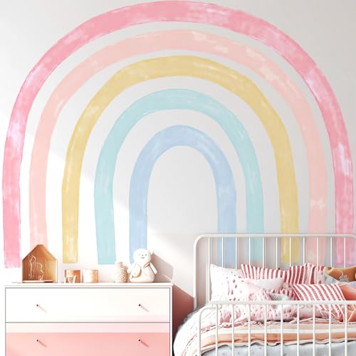 Kingarch Large Watercolor Rainbow Wall Decals, Colorful Peel and Stick Fabric Nursery Wall Decor, Removable Home Room Wall Decor Murals Stickers for Kids Girls Toddler Bedroom Living Room Playroom