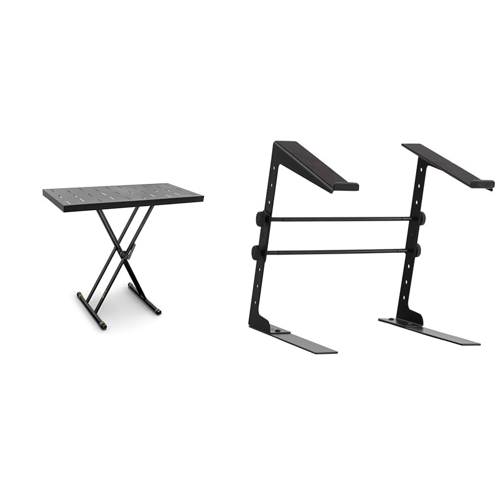 Gravity KSX 2 RD - Set mit Keyboardstativ X-Form doppelt und Auflagetisch & Pronomic LS-110 Laptopständer DJ Notebookstativ Laptop Stand Schwarz