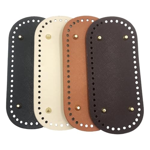 4pcs PU Leather Crochet Bag Bases with Holes - 8.7 x 4 Inch Oval Shaper Pads in 4 Colors for DIY Shoulder Bags, Purses & Crafts, Purse Bottom Insert | Decorative Stitching | Crochet Supplies CW002