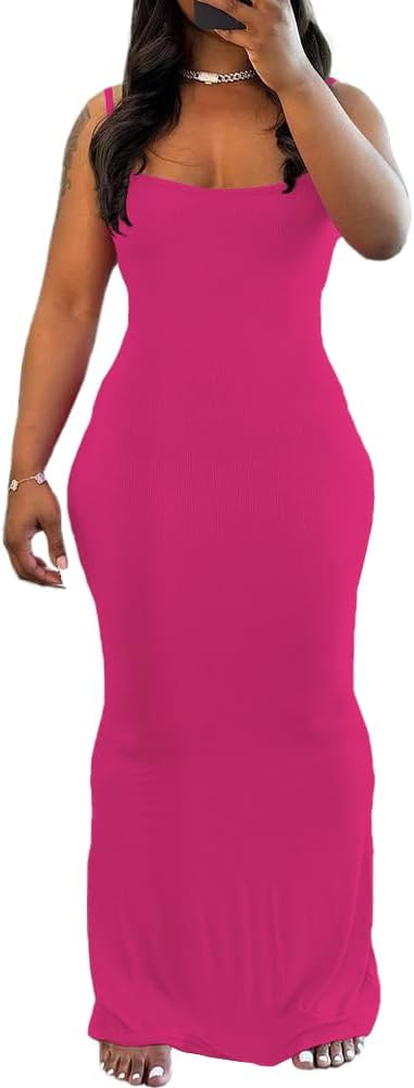 PINSV Women Summer Long Dress Casual Slip Sexy Sleeveless Bodycon Maxi Dresses for Women - Image 3