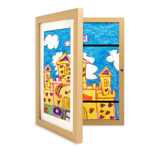 Kids Art Frames Front Opening A4 Childrens Artwork Display Picture Frame Display Pictures in Portrait or Landscape Artwork Display Storage Frames For Children Drawing Crafting (1 Wood)