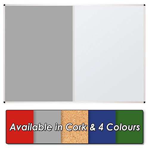 Wonderwall Dual Combination Grey Felt Noticeboard & Magnetic Dry-Erase Whiteboard, 180 x 120 cm, Wall-Mounted, Aluminium Frame, Clip-on Pen Tray - for Office, School, Home Planning