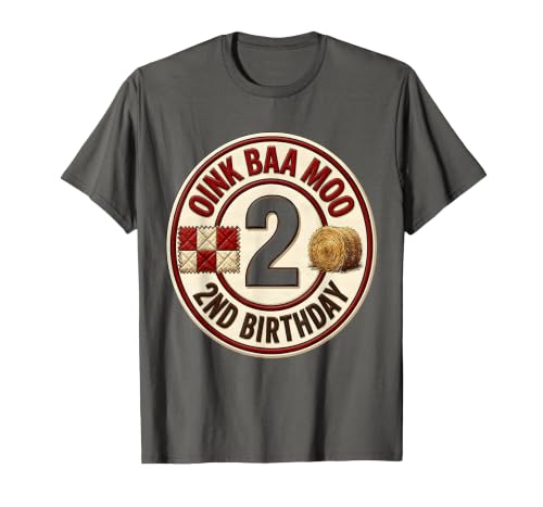 Quilt Block Barn Red Cream Hay Bale 2nd Birthday Farm Theme T-Shirt, Men, Asphalt Grey, XX-Large