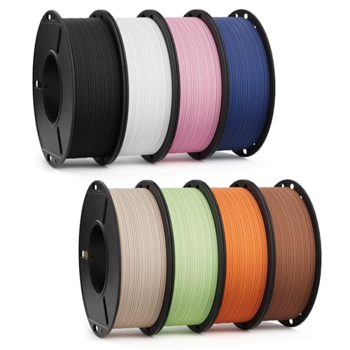 Image of Matte PLA Filament 1.75mm 8 Pack 250g Bundle, 3D Printer Filament Dimensional Accuracy + /- 0.02mm, Black /White /Navy Blue /Sakura Pink /Beige /Mint Green /Orange /Earth Brown