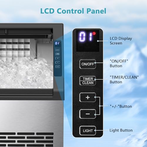 COWSAR Commercial Ice Maker Machine, 80Lbs/24H Stainless Steel Undercounter Ice Maker with 24Lbs Storage Capacity, Self-Cleaning Freestanding Ice Machine for Home, Bar, Restaurant, Office, Outdoor by COWSAR - Image 4