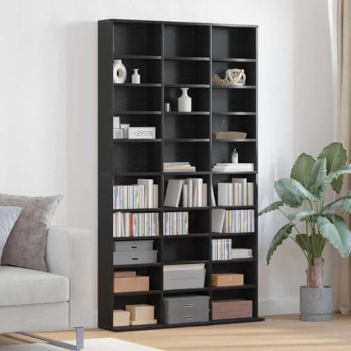 Frdhee Vitrina para salón, armario de CD con estante negro efecto roble 101 x 23 x 177,5 cm, armario multiusos para decoración, fotos, plantas, salón, dormitorio, estudio