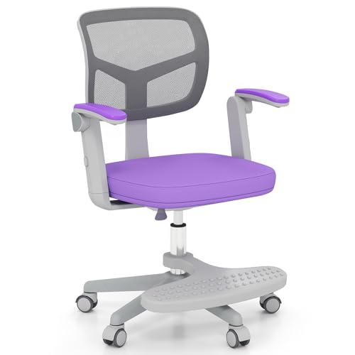 COSTWAY Kids Computer Desk Chair Ergonomic Children Task Study Chairs with Lumbar Support Adjustable and Swivel Mesh Chair for School Home Office (with Footrest Purple 57 x 55 x 80-91cm)