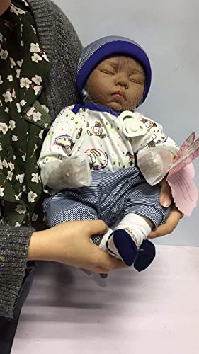 Anano Black Reborn Baby Dolls 20 inches Sleep African American Silicone Vinyl Newborn Doll Cute Boy with Pacifier and Bottle