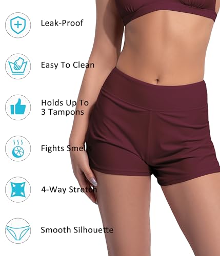 Image of Beautikini Period Swimwear Menstrual Leakproof Swim Shorts Quick Dry 3 inch High Waist Bathing Suit Bottoms for Teen Girls Women