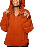 LNKQA Womens's Lightweight Down Coat Long Sleeve Button Quilted Pullover Puffer Jacket Packable Hooded Winter Coat(Orange,X-Large)