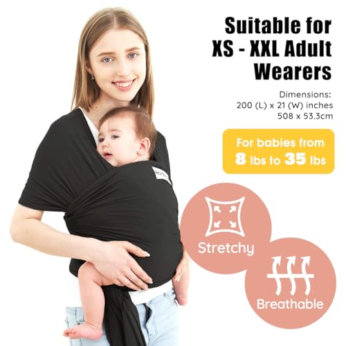 acrabros baby wrap carrierhands free baby carrier slinglightweightbreathablesoftnessperfect for newborn infants and babies shower giftblack